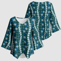 Pikake Maile Tiare Lei Kimono Sleeve Blouse Polu Lauhala Pattern