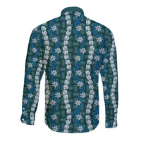 Pikake Maile Tiare Lei Long Sleeve Button Shirt Polu Lauhala Pattern