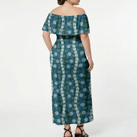 Pikake Maile Tiare Lei Off Shoulder Maxi Dress Polu Lauhala Pattern LT01 - Polynesian Pride