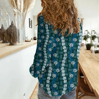Pikake Maile Tiare Lei Women Casual Shirt Polu Lauhala Pattern