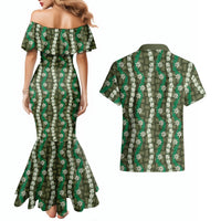 Pikake Maile Tiare Lei Couples Matching Mermaid Dress and Hawaiian Shirt Omaomao Lauhala Pattern
