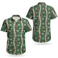 Pikake Maile Tiare Lei Couples Matching Off The Shoulder Long Sleeve Dress and Hawaiian Shirt Omaomao Lauhala Pattern LT01 - Polynesian Pride