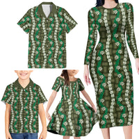 Pikake Maile Tiare Lei Family Matching Long Sleeve Bodycon Dress and Hawaiian Shirt Omaomao Lauhala Pattern LT01 - Polynesian Pride