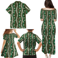 Pikake Maile Tiare Lei Family Matching Puletasi and Hawaiian Shirt Omaomao Lauhala Pattern LT01 Mom's Dress Green - Polynesian Pride