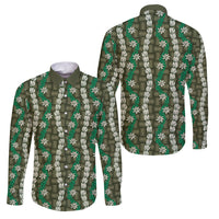 Pikake Maile Tiare Lei Family Matching Puletasi and Hawaiian Shirt Omaomao Lauhala Pattern LT01 Dad's Shirt - Long Sleeve Green - Polynesian Pride