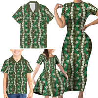 Pikake Maile Tiare Lei Family Matching Short Sleeve Bodycon Dress and Hawaiian Shirt Omaomao Lauhala Pattern LT01 - Polynesian Pride