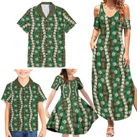 Pikake Maile Tiare Lei Family Matching Summer Maxi Dress and Hawaiian Shirt Omaomao Lauhala Pattern