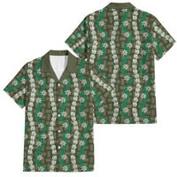 Pikake Maile Tiare Lei Family Matching Tank Maxi Dress and Hawaiian Shirt Omaomao Lauhala Pattern LT01 Dad's Shirt - Short Sleeve Green - Polynesian Pride