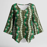 Pikake Maile Tiare Lei Kimono Sleeve Blouse Omaomao Lauhala Pattern