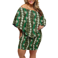 Pikake Maile Tiare Lei Off Shoulder Short Dress Omaomao Lauhala Pattern LT01 Women Green - Polynesian Pride