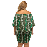 Pikake Maile Tiare Lei Off Shoulder Short Dress Omaomao Lauhala Pattern