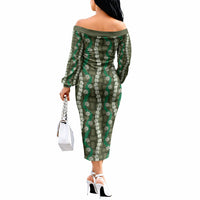 Pikake Maile Tiare Lei Off The Shoulder Long Sleeve Dress Omaomao Lauhala Pattern LT01 - Polynesian Pride