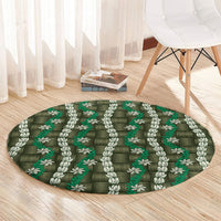 Pikake Maile Tiare Lei Round Carpet Omaomao Lauhala Pattern