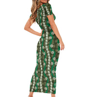 Pikake Maile Tiare Lei Short Sleeve Bodycon Dress Omaomao Lauhala Pattern LT01 - Polynesian Pride