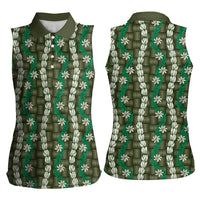 Pikake Maile Tiare Lei Women Sleeveless Polo Shirt Omaomao Lauhala Pattern