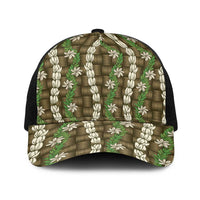 Pikake Maile Tiare Lei Baseball Net Cap Natural Lauhala Pattern