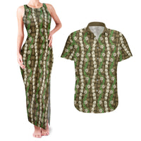Pikake Maile Tiare Lei Couples Matching Tank Maxi Dress and Hawaiian Shirt Natural Lauhala Pattern