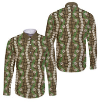 Pikake Maile Tiare Lei Family Matching Long Sleeve Bodycon Dress and Hawaiian Shirt Natural Lauhala Pattern LT01 Dad's Shirt - Long Sleeve Brown - Polynesian Pride