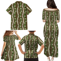 Pikake Maile Tiare Lei Family Matching Puletasi and Hawaiian Shirt Natural Lauhala Pattern