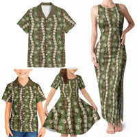 Pikake Maile Tiare Lei Family Matching Tank Maxi Dress and Hawaiian Shirt Natural Lauhala Pattern LT01 - Polynesian Pride