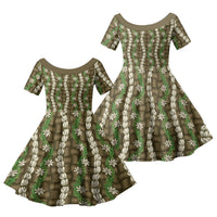 Pikake Maile Tiare Lei Family Matching Tank Maxi Dress and Hawaiian Shirt Natural Lauhala Pattern LT01 Daughter's Dress Brown - Polynesian Pride