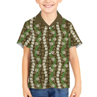 Pikake Maile Tiare Lei Kid Hawaiian Shirt Natural Lauhala Pattern