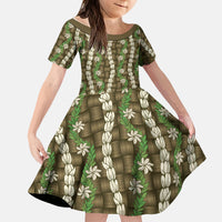 Pikake Maile Tiare Lei Kid Short Sleeve Dress Natural Lauhala Pattern
