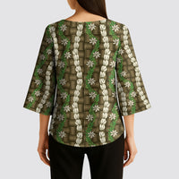 Pikake Maile Tiare Lei Kimono Sleeve Blouse Natural Lauhala Pattern
