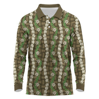 Pikake Maile Tiare Lei Long Sleeve Polo Shirt Natural Lauhala Pattern
