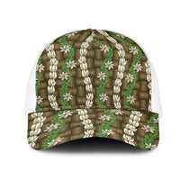 Pikake Maile Tiare Lei Mesh Trucker Cap Natural Lauhala Pattern
