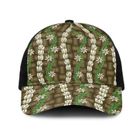 Pikake Maile Tiare Lei Mesh Trucker Cap Natural Lauhala Pattern