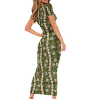 Pikake Maile Tiare Lei Short Sleeve Bodycon Dress Natural Lauhala Pattern LT01 - Polynesian Pride