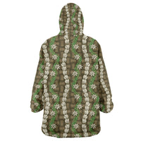 Pikake Maile Tiare Lei Wearable Blanket Hoodie Natural Lauhala Pattern