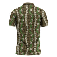 Pikake Maile Tiare Lei Zipper Polo Shirt Natural Lauhala Pattern LT01 - Polynesian Pride