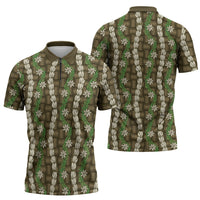 Pikake Maile Tiare Lei Zipper Polo Shirt Natural Lauhala Pattern