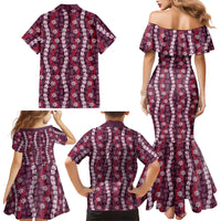 Pikake Maile Tiare Lei Family Matching Mermaid Dress and Hawaiian Shirt Akala Lauhala Pattern