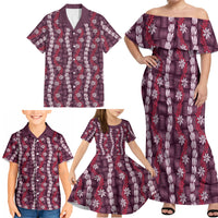 Pikake Maile Tiare Lei Family Matching Off Shoulder Maxi Dress and Hawaiian Shirt Akala Lauhala Pattern LT01 - Polynesian Pride