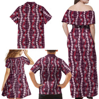 Pikake Maile Tiare Lei Family Matching Off Shoulder Maxi Dress and Hawaiian Shirt Akala Lauhala Pattern LT01 Mom's Dress Pink - Polynesian Pride