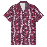 Pikake Maile Tiare Lei Family Matching Off Shoulder Maxi Dress and Hawaiian Shirt Akala Lauhala Pattern LT01 Dad's Shirt - Short Sleeve Pink - Polynesian Pride