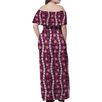 Pikake Maile Tiare Lei Family Matching Off Shoulder Maxi Dress and Hawaiian Shirt Akala Lauhala Pattern