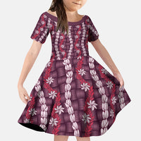 Pikake Maile Tiare Lei Family Matching Off Shoulder Short Dress and Hawaiian Shirt Akala Lauhala Pattern
