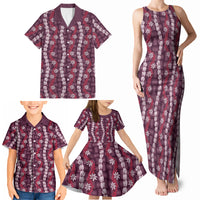 Pikake Maile Tiare Lei Family Matching Tank Maxi Dress and Hawaiian Shirt Akala Lauhala Pattern LT01 - Polynesian Pride