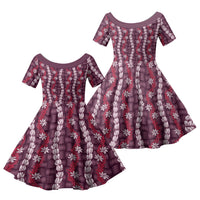 Pikake Maile Tiare Lei Family Matching Tank Maxi Dress and Hawaiian Shirt Akala Lauhala Pattern LT01 Daughter's Dress Pink - Polynesian Pride