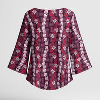 Pikake Maile Tiare Lei Kimono Sleeve Blouse Akala Lauhala Pattern
