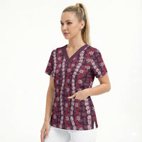 Pikake Maile Tiare Lei Scrub Top Akala Lauhala Pattern