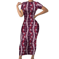 Pikake Maile Tiare Lei Short Sleeve Bodycon Dress Akala Lauhala Pattern