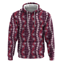 Pikake Maile Tiare Lei Zip Hoodie Akala Lauhala Pattern