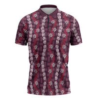 Pikake Maile Tiare Lei Zipper Polo Shirt Akala Lauhala Pattern LT01 Pink - Polynesian Pride