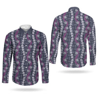 Pikake Maile Tiare Lei Couples Matching Off Shoulder Maxi Dress and Long Sleeve Button Shirt Poni Lauhala Pattern LT01 - Polynesian Pride