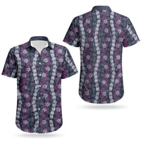 Pikake Maile Tiare Lei Couples Matching Off The Shoulder Long Sleeve Dress and Hawaiian Shirt Poni Lauhala Pattern LT01 - Polynesian Pride
